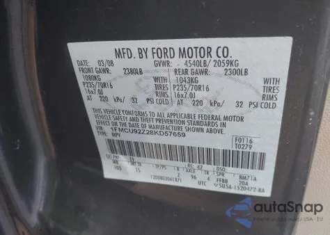 2008 Ford Escape Xls из США, поврежденный, VIN 1FMCU92Z28KD57659